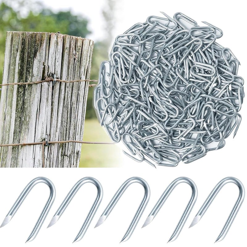 AHEONLAR Wire Fencing Staples (400PCS), 1'' Galvanised Fence Staples, U Nails Fence Fasteners Yard Cable Staples, U Shaped Nails for Wood, Chicken Wire, Mesh Fence, Woven Fencing and Wire Mesh - Image 1